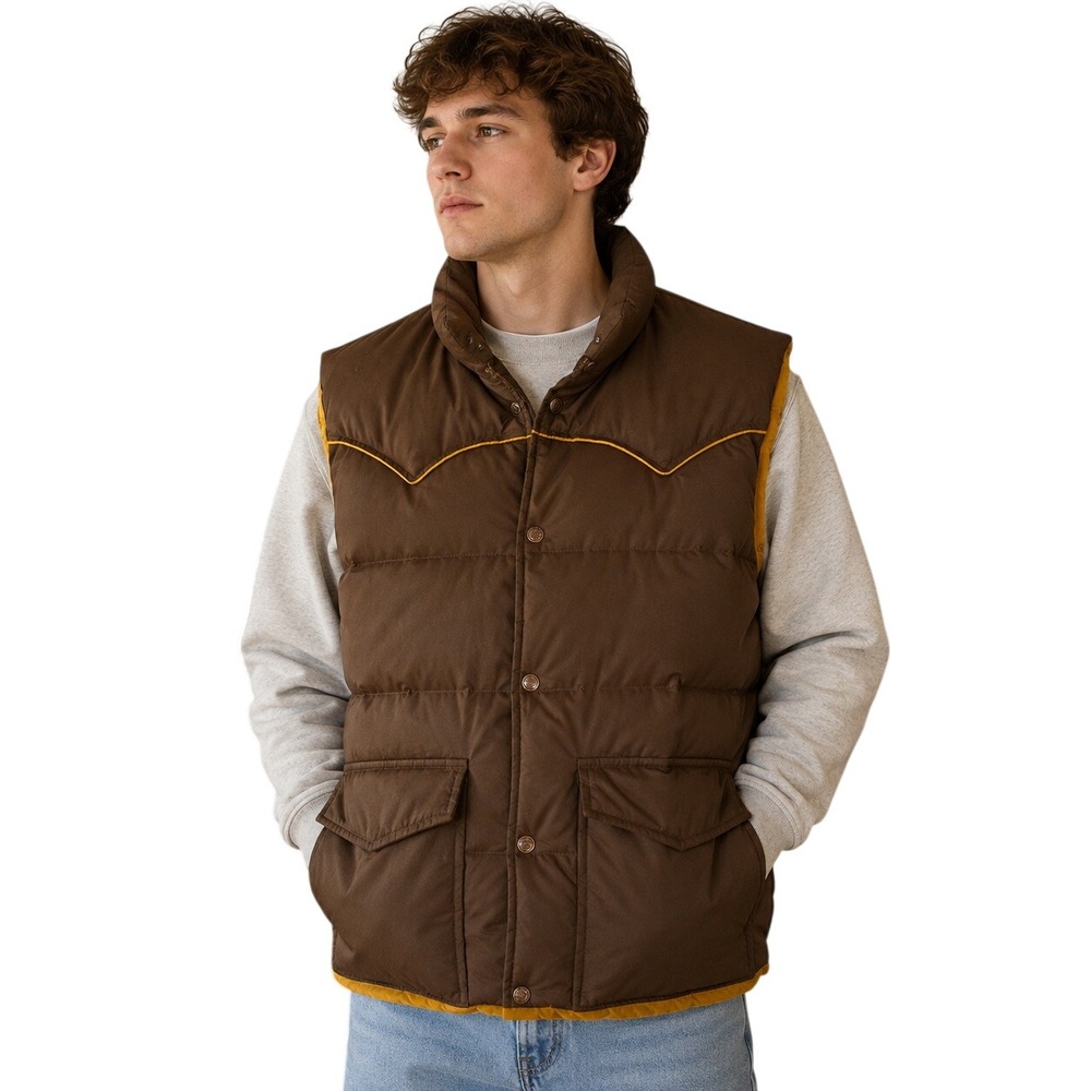 Vintage Down Designs Mens Brown Western Puffer Vest Duck Down Filling Medium
